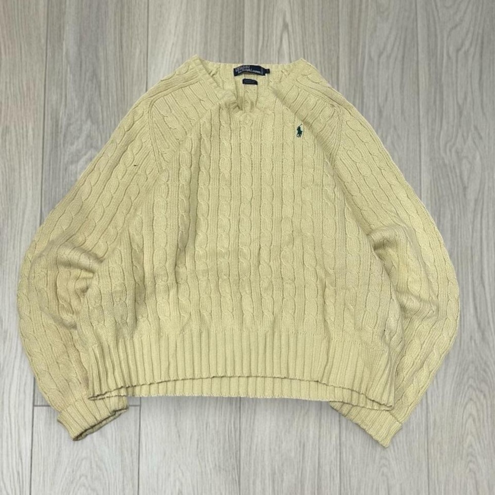 Vintage Polo Ralph Lauren Cable Knit Sweater Cream Yellow Oversized